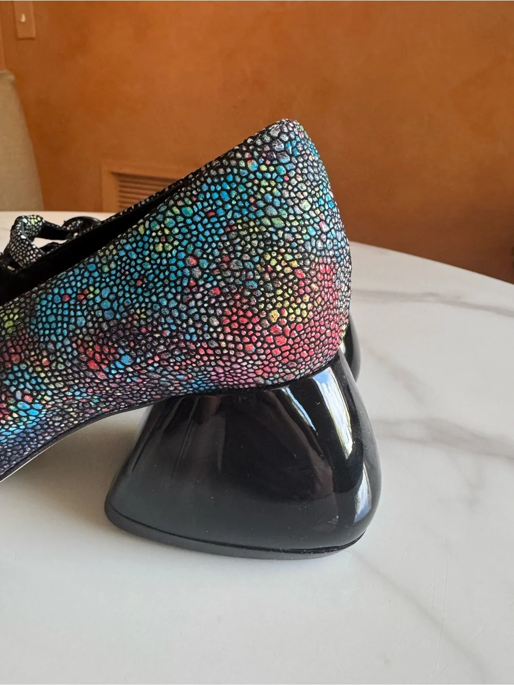 John Fluevog Prowess Hayls Multicolor Leather T-Strap Heels 6.5